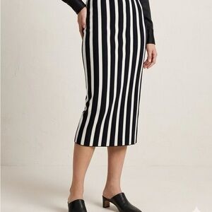 Blue and White Striped Midi Skirt